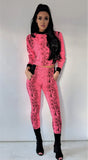 Neon Pink Snake Print Fitted Joggers