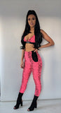 Neon Pink Snake Print Fitted Joggers