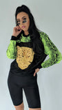 Mesh paneled jumper with sequin tiger head