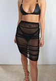 Ruched Black Mesh Skirt