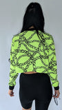 Neon Yellow crop jumper with chain print