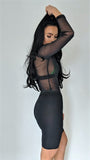 Bodycon Black Mesh Long Sleeve Top