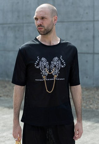 Black Mesh Tee - Tiger 2 Chain