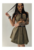 Khaki Pleated Skirt