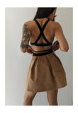 Nude Suede Pleated Skirt